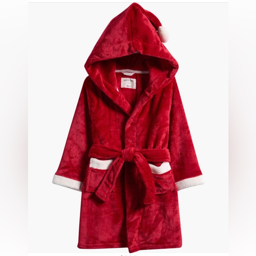 PETIT LEM Scarlet Holiday Plush Hooded Robe | Scarlet | Size 4-5